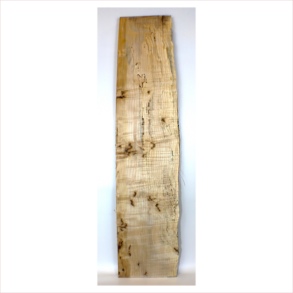 Dimensions: Thickness (each piece): 1.5", Max width: 12", Length: 50"  One piece table slab/craft board with heavy (5A grade) off-quarter curl, small bark inclusions, spalting, and live edge.